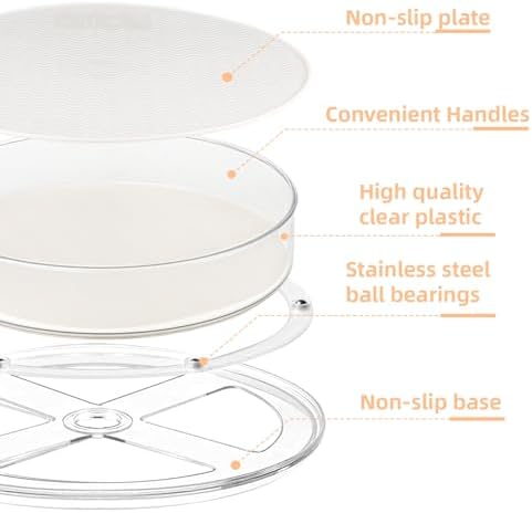2 Pack Lazy Susan Organizer for Cabinet：Lazy Susan Turntable (8 Inch) with Non-Slip Mat and Handles,Turntable Rack for K
