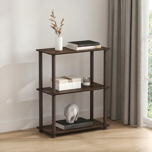 Furinno Turn-N-Tube Toolless Assembly Storage Shelves, 3-Tier Black Book Shelf, Open Storage Bookshelf, for Organization