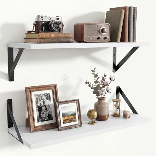 Axeman 20 Inch Floating Shelves, 8 Inch Deep White Wall Shelves Set of 2