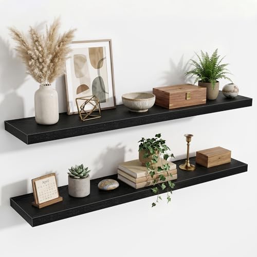 Floating Shelves for Wall,48 Inch Wall Mounted Rustic Wood Shelves,9.3" Deep Wall Shelf with Invisible Brackets,Large De