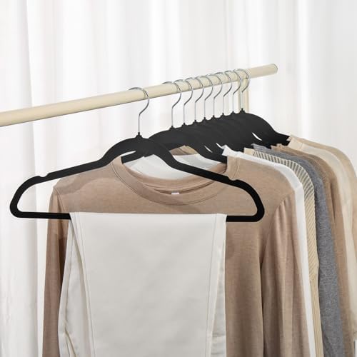 Premium Velvet Hangers 30 Pack, Non-Slip Suit Clothes Hangers, 360 Degree Swivel Hooks and Slim Profile to Maximize Closet Space Black/Silver