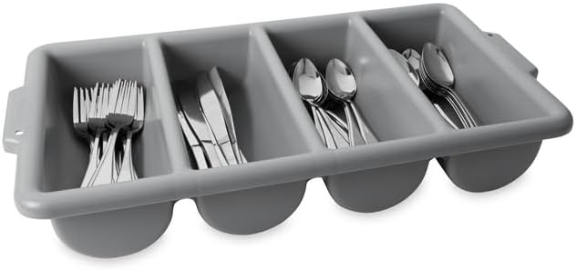 Rubbermaid Commercial Products 4-Compartment Plastic Cutlery Bin, 2lb Capacity, Gray, Supplies for Restauran/Kitchen Use