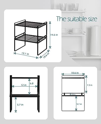Shantton Cabinet Shelf Organizer, Pantry Shelf Rack, Black 13.1x10.6x7.3