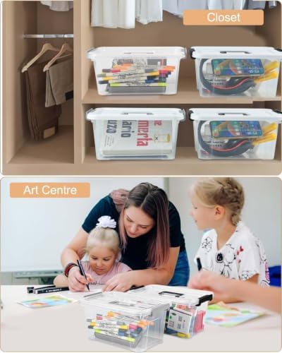AREYZIN Plastic Storage Bins With Lids,6 Pack Storage Organizer Bins,7 Quart Stackable Storage container with Lid and Gr