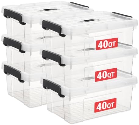 Cetomo Plastic Storage Bins with Handle, Storage Bin with Lids, Organizing Container, PP Box for Home Office, Clear, 40 