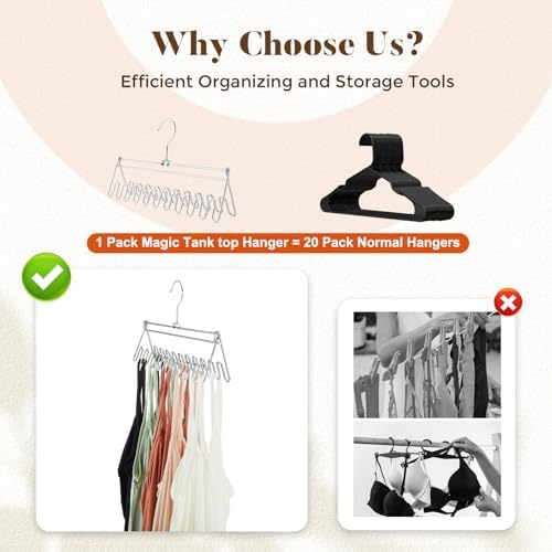 HOUSE DAY Bra Hanger Metal for Closet 2 Pack, Space-Saving Tank Top Hanger 20 Hooks Capacity Foldable for Bras, Tank Top