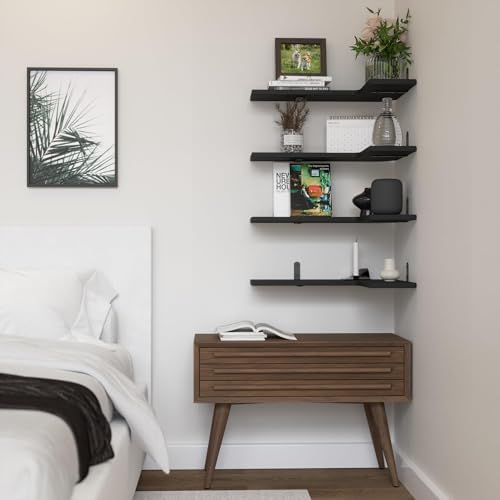 Floating Corner Shelves for Wall, Corner Wall Mounted Shelf for Home Décor Storage, Rustic Wood Shelves for Room, Bathro