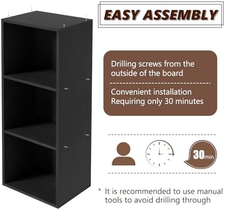 Wooden 3 Cube Storage Organizer, 3 Tier Storage Cubes Storage Display Cubby,Freestanding DIY Closet Shelving Unit for Li