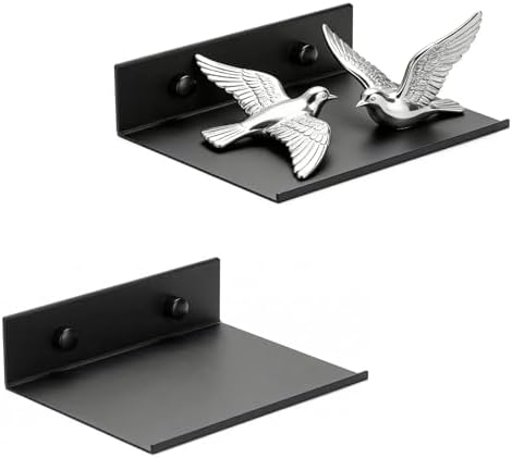 Z metnal 2 Pack 6 Inch Metal Floating Shelves with Safety Lip, Small Wall Mounted Shelf Holds Up to 5 Lbs, Matte Black L