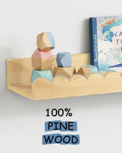 24 in Scalloped Wall Book Shelves for Kids Room, Nursery Floating Bookshelf