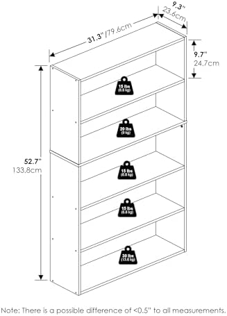 Furinno PASIR 5-Tier Book Shelf with Open Shelf, White