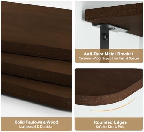 Love-KANKEI Large Corner Shelf 3-Tier, Solid Wood&Bracket, 17" Tall, Walnut