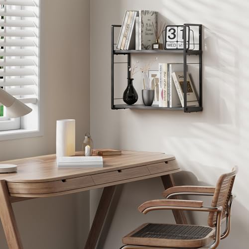Floating Book Shelves for Wall, 2-Layer Wall Bookshelf for Book Storage, Space Saver, 16in Stud Hanging Shelf, Bedside S