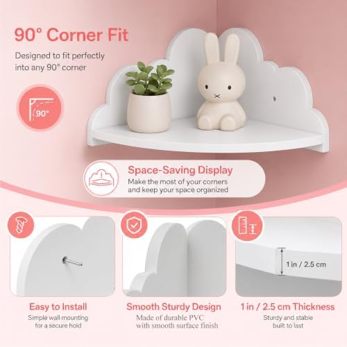 Cloud Corner Floating Shelves, Set of 3 Wall Mounted Shelves, White