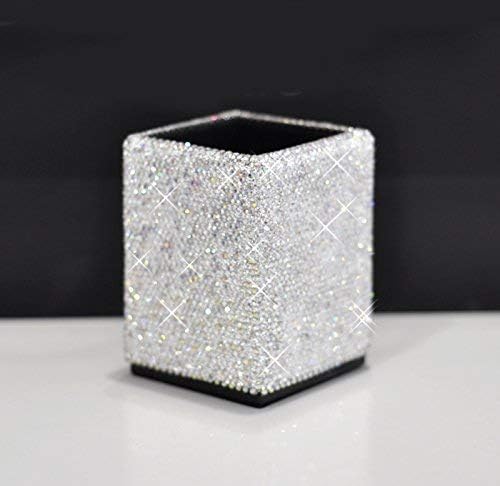 Crystal Bling Rhinestone Pen Holder, Silver, Square