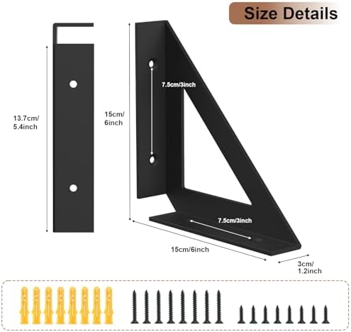 Shelf Bracket 6 Inch,Sturdy Metal Shelf Brackets,Black,Heavy Duty 4Pcs