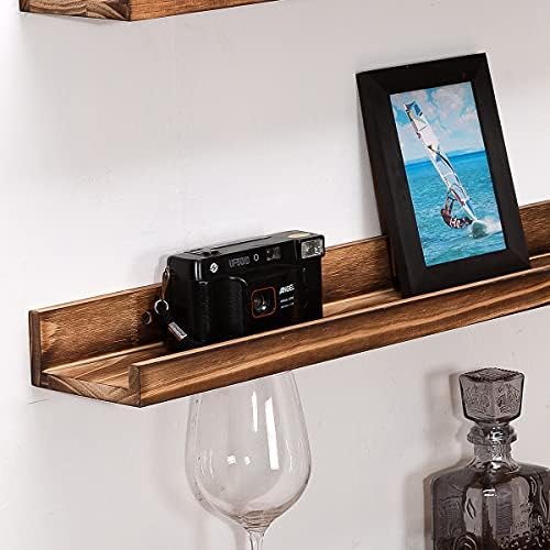 MBYD 24 Inch Picture Ledge Shelf Set of 3, Rustic Torched Wood Floating Shelves for Bedroom Living Room Kitchen Wall Dec