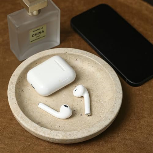 DUANYAN 5.5" Travertine Jewelry Tray for Vanity, Small Stone Trinket Dish