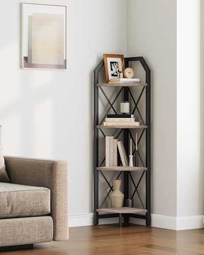 CHOEZON 4-Tier Corner Shelf, Industrial Corner Bookshelf, 47.6" Corner Storage Stand, Plant Stand Display Shelf, Corner 