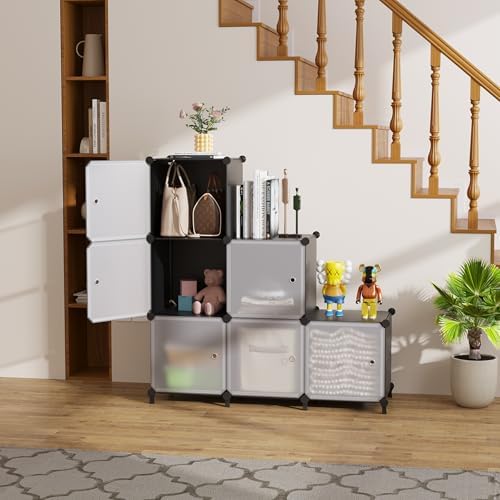 6Cube Storage Organizer Modular Stackable with Doors Black