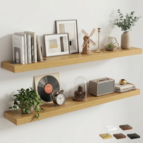 8 inch Deep Floating Shelves for Wall, 55" Wide, Oak Finish, 2-Pack