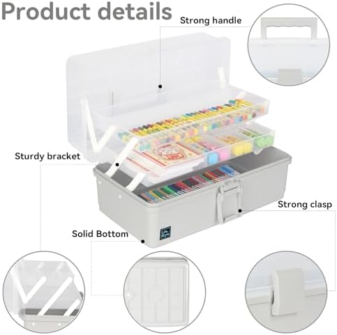 WEWLINE 3-Layers Plastic Portable Storage Box,Household Plastic Craft Supply Box with Handle,Multifunctional Storage Box