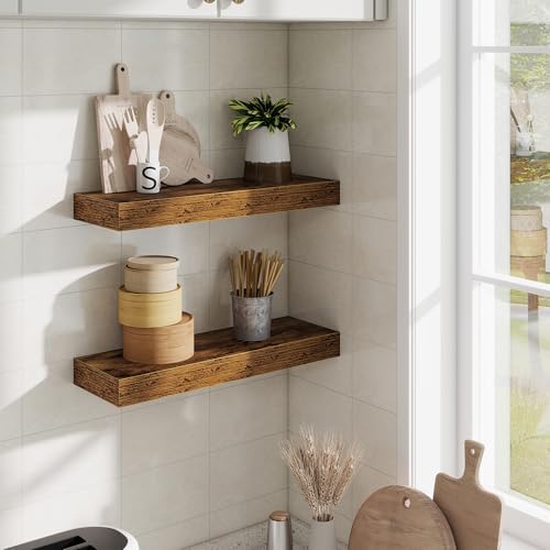 Fun Memories Floating Shelves Bathroom for Wall Mounted Shelves, 20 Inch Wood Shelf Set of 2, Home Storage & Display Dec