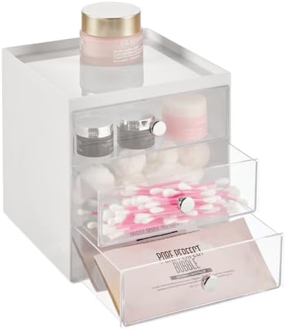 mDesign Plastic 3 Drawer Organizer for Makeup Storage - Large Stackable Makeup Organization and Storage Cube with Drawer
