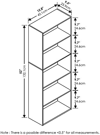 5-Cube Bookshelf, Bookcase, Book Shelf, Cube Storage Organizer with Open Shelf, 9.4 x 15.8 x 52, for Home Office, Living