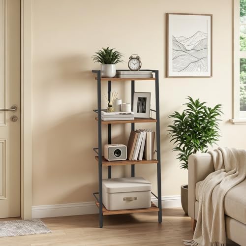 MAHANCRIS 4-Tier Book Shelf, Ladder Shelf, Bookcase, Ladder Shelving Unit