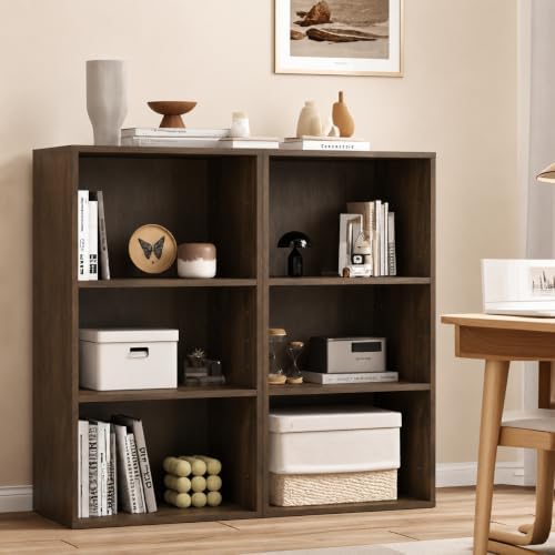 POWERSTONE 3 Tier Bookcase Set of 2, Small Open Bookshelf, Wooden Storage Book Shelf with Adjustable Panels for Living R