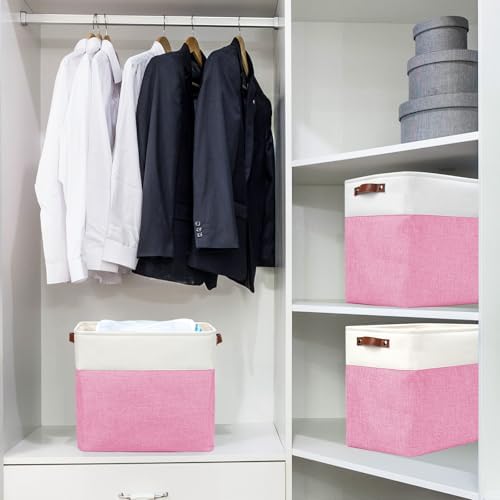 Bagnizer Large Fabric Storage Baskets | 50L Storage Bins, Decorative Linen Closet Baskets with Handles for Organizing, S