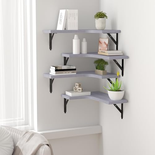 ROMGUAR CRAFT Corner Floating Shelves Wall Mounted Set of 4, Light Grey