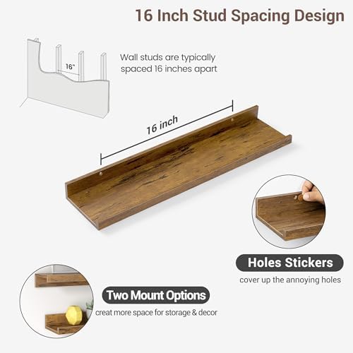 Axeman Picture Ledge Shelf, 24 Inch Brown Floating Shelves Set of 3
