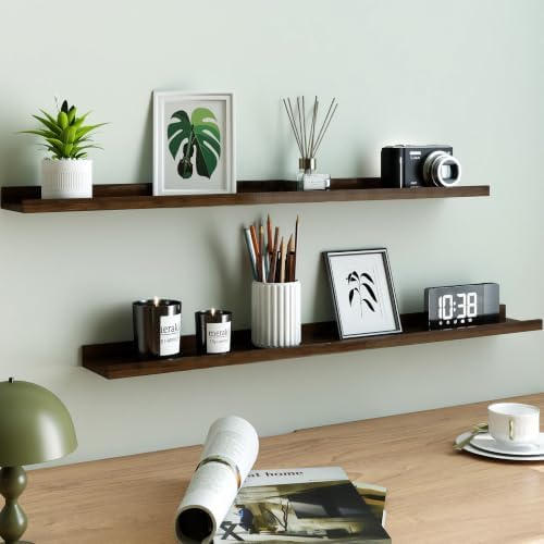 Walnut Floating Shelves for Wall Decor, 40 in Shelf with Lip, 2 Set