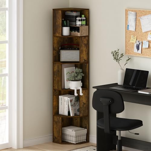 Furinno ECON Corner Shelf, 5-Tier Corner Book Shelf, Standing Storage Shelves, Cube Display Rack, Bookshelf, for Organiz