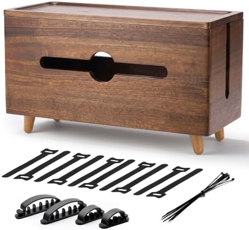 Extra Large Cable Management Box，Wood Cable Organizer Box,Power Strip Box & Organizer for Power Strip, TV Wires & Desk C