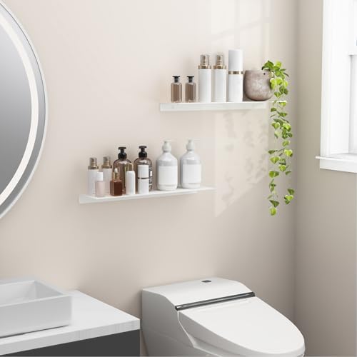 Danpoo 20 inch White Metal Floating Shelves for Wall Organizer & Storage, Display Shelves for Bathroom, Living Room, Kit