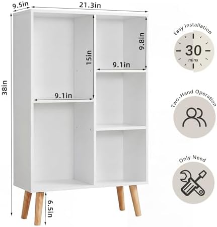 YAHARBO Small White Bookshelf,3 Tier Modern Kids Bookcase with Legs,5 Cube Wooden Bookshelves Storage Shelf,Book Shelves