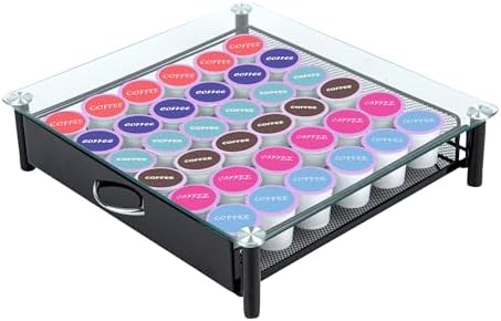 Restaurantware Coffee Pod Holder 15.16 x 13.58 x 3.35 Inches 36 K-Cup Iron Coffee Capsule Organizer Iron Storage Drawer 
