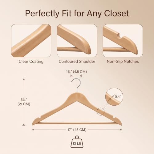 Wood Hangers 30 Pack - Durable Wooden Clothes Hanger Heavy Duty Coat Hangers Non-Slip Smooth Finish Slim Thin Clothing Hangers Coathangers Curved Bulk for Closet, Suits, Pants, Shirts