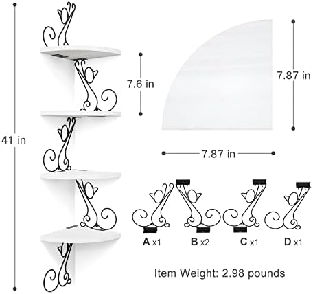 Alsonerbay 4-Tier Cat Shaped Corner Floating Shelf Wall Mount, White