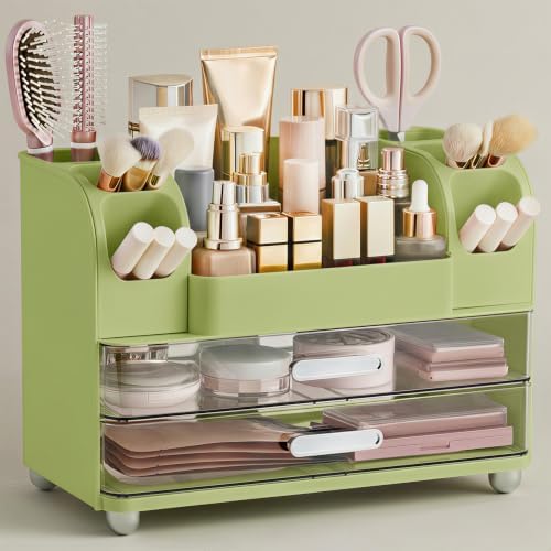 HBlife Makeup Organizer for Vanity with Brush Holder, Large Bathroom Countertop Cosmetic Organizer Skincare Storage, Eas