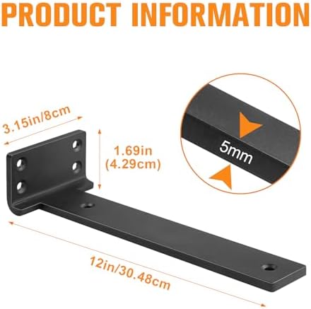 Black Floating Shelf Brackets 12 inch 8 Pack L Brackets for Floating Shelves Metal Heavy Duty Shelf Bracket for DIY Shel