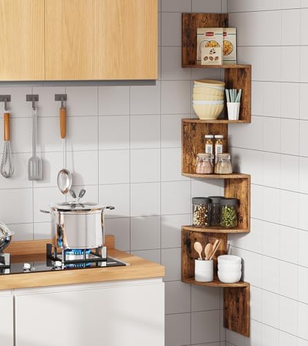 VIMBER 5-Tier Corner Shelf Wall Mount, Corner Bookshelf, Industrial Corner Ladder Shelf, Modern Display Shelf for Living