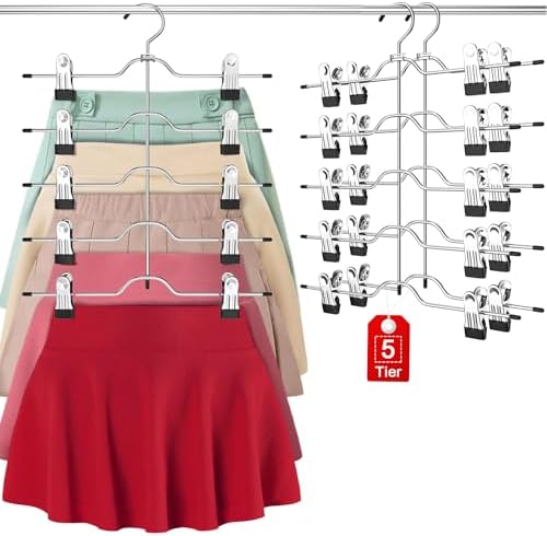 Pants Skirt Hangers with Clips 2 Pack 5 Tier