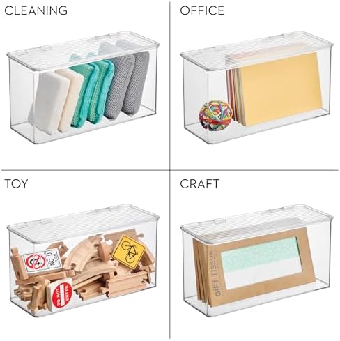 iDesign Plastic Stackable Hinged-Lid Storage Box, Set of 4, Clear