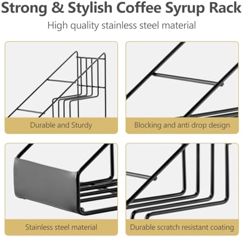 kimilus Coffee Syrup Rack for Coffee Bar Accessories, Fits with Torani and Monin Syrup, Coffee Bar Organizer Holds 4 Bot