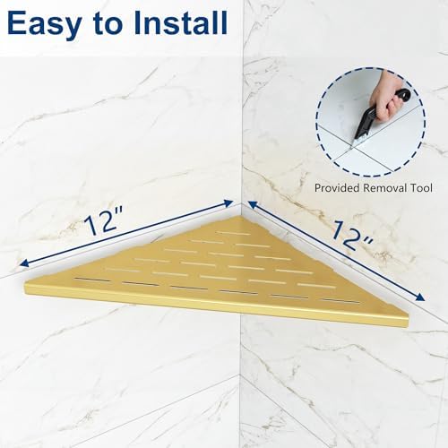 Qeke 12" Corner Shower Shelves 304 Stainless Steel, Brushed Golden, 2 Pack