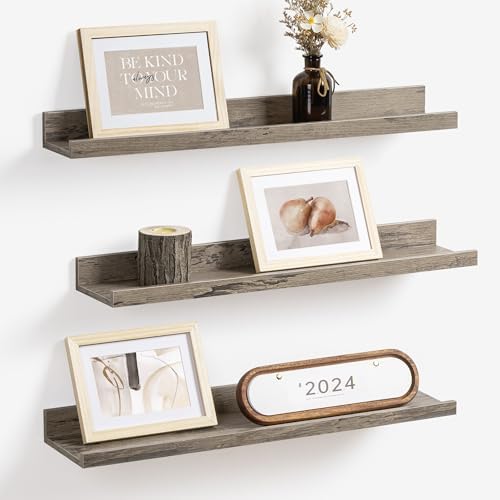 Axeman Picture Ledge Shelf, 24 Inch Grey Floating Shelves Set of 3